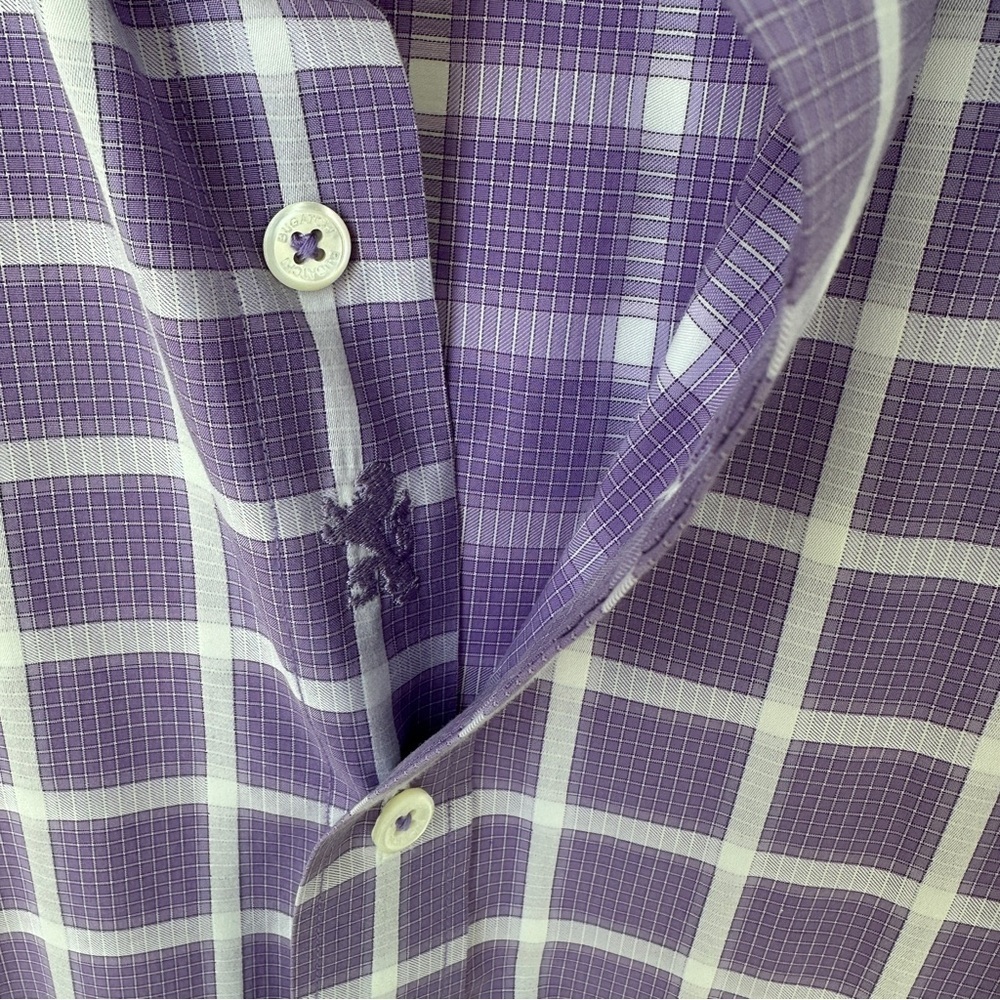 Bugatchi Men’s Purple Grid Pattern Long Sleeve Dress Shirt SZ XL - Picture 5 of 13